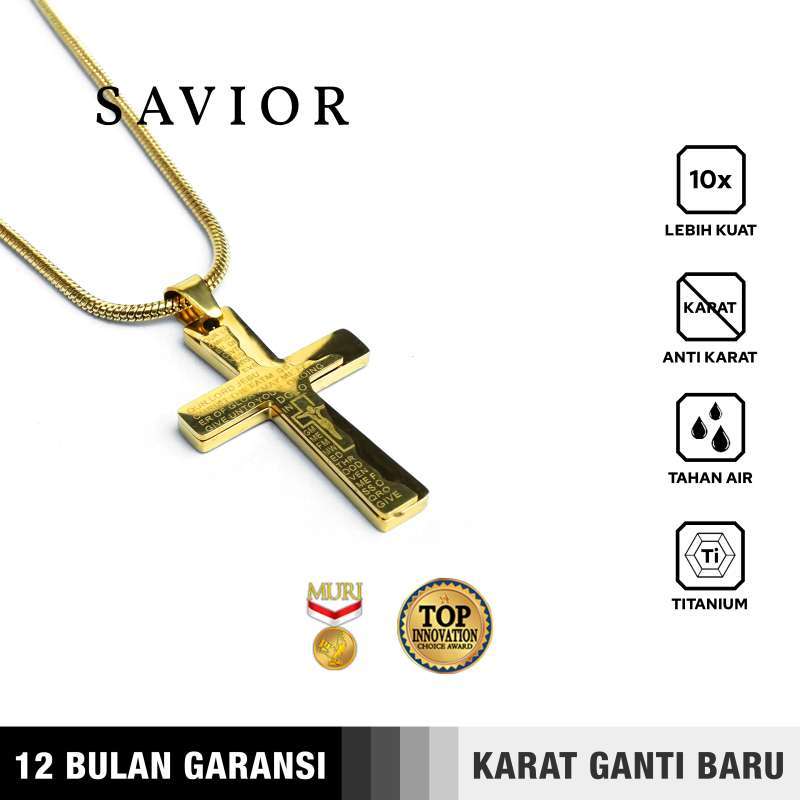 Emrys Liontin Set SAVIOR Titanium Anti Karat Kalung Liontin Salib Titanium Pria Wanita