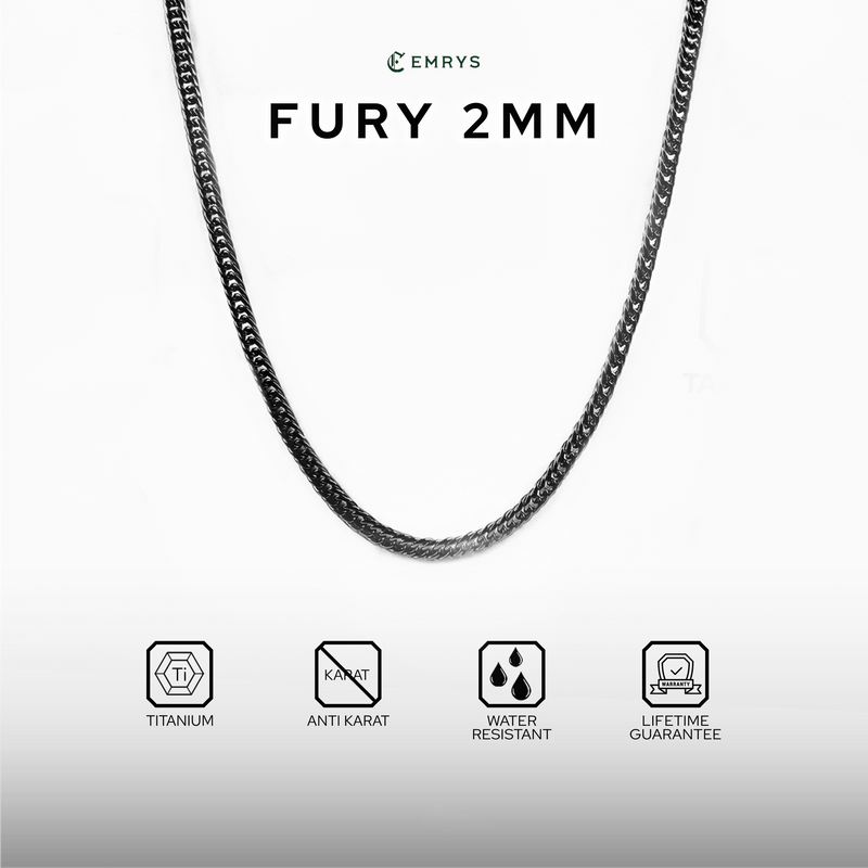 Emrys Necklace FURY 2mm Real Titanium Anti Karat Kalung Titanium Pria Wanita