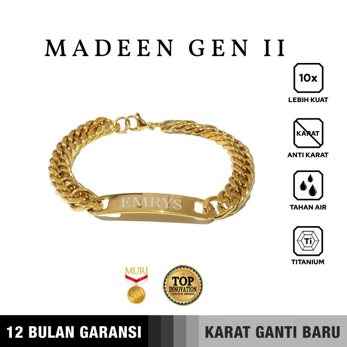 Emrys Premium MADEEN GEN II Real Titanium GELANG Anti Karat Pria Wanita