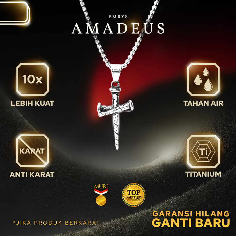 Emrys Liontin Set AMADEUS Titanium Anti Karat Kalung Liontin Salib Titanium Pria Wanita