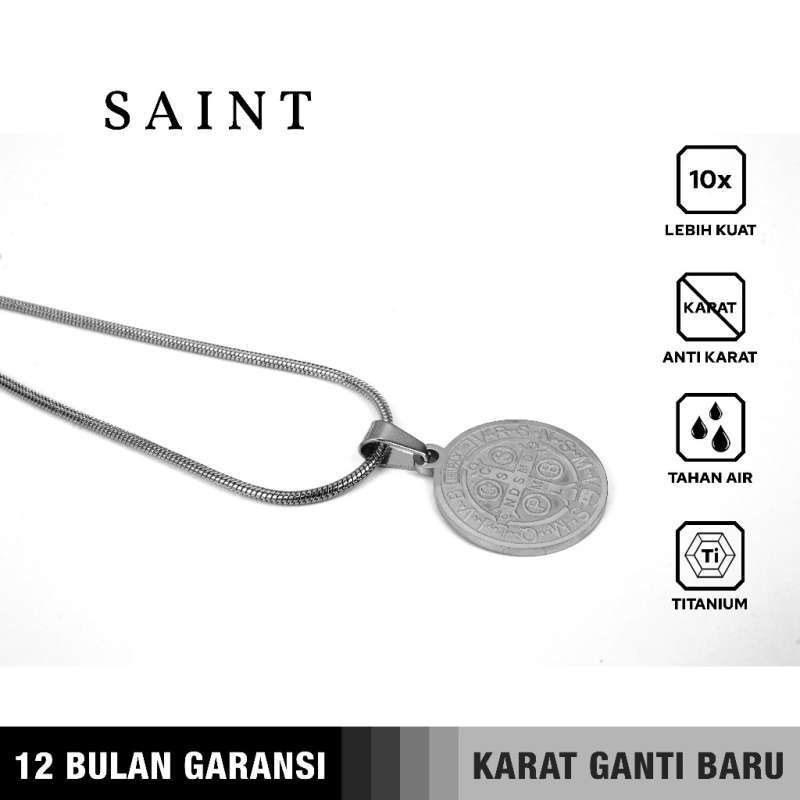 Emrys Liontin Set SAINT COIN + SIERRA Real Titanium Anti Karat Kalung Liontin Titanium Pria Wanita