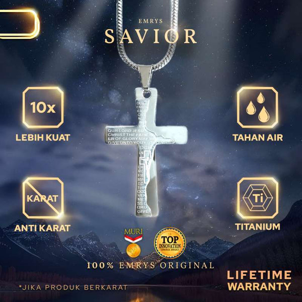 Emrys Liontin Set SAVIOR Titanium Anti Karat Kalung Liontin Salib Titanium Pria Wanita