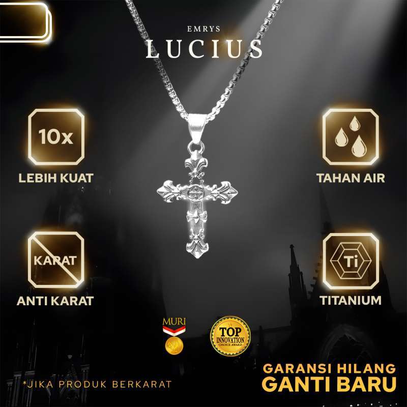Emrys Liontin Set LUCIUS Real Titanium Anti Karat Kalung Titanium Pria Wanita