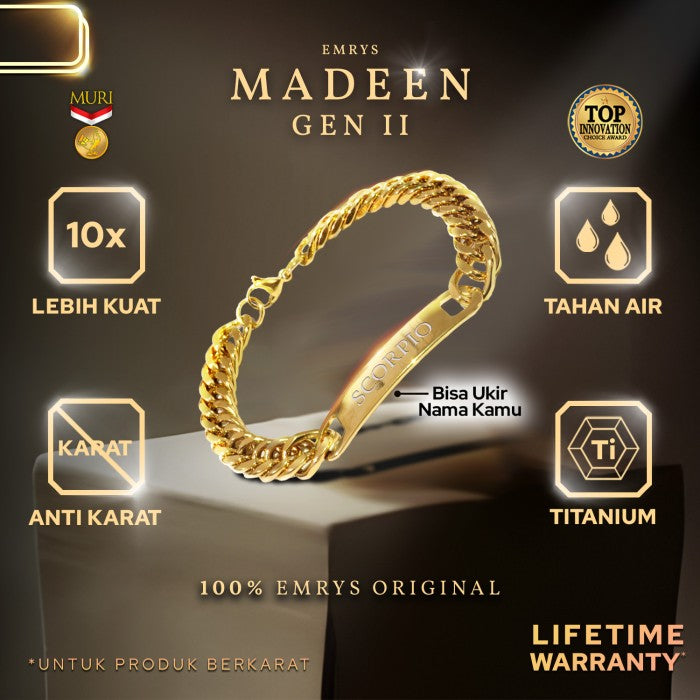 Emrys Premium MADEEN GEN II Real Titanium GELANG Anti Karat Pria Wanita